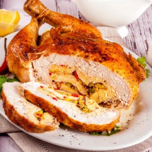 BONE-IN SAUSAGE STUFFED CREOLE CHICKEN